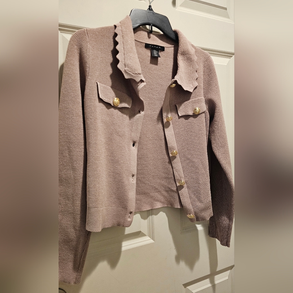 Tahari Mauve Cardigan with Gold Buttons